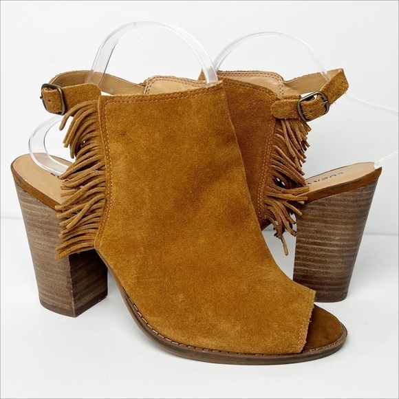 Lucky Brand Lantau Fringe Open Toe Booties 8 suede leather peep toe ankle boots - Picture 12 of 12